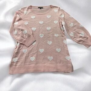 Adrianna Papell pink and white heart 3/4 sleeve sweater S